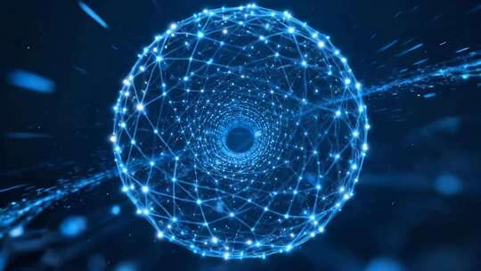 蓝色科技感点线网络穿梭隧道背景视频