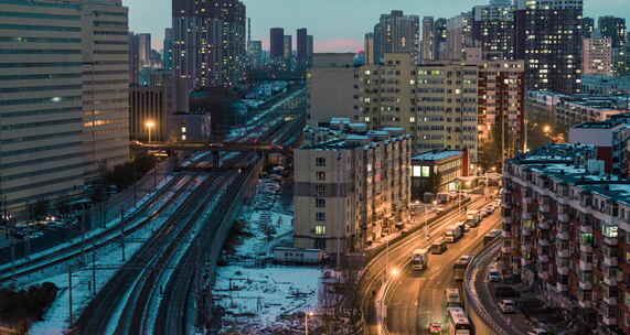 沈阳城市以及高铁交通航拍