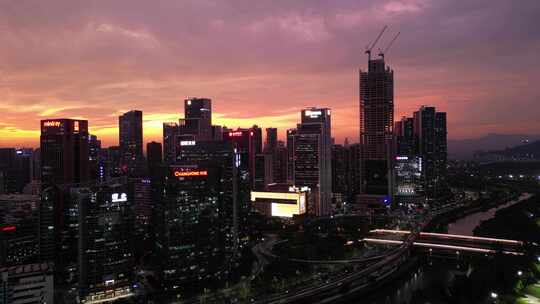 深圳南山区科技园航拍晚霞夜景