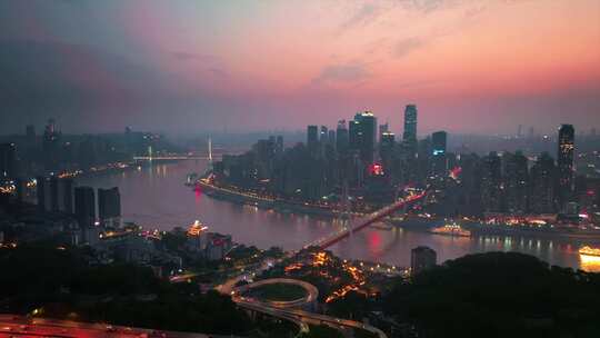 重庆东水门长江大桥黄昏夜景航拍视频素材模板下载
