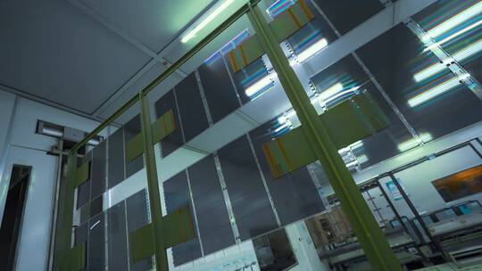 工业科技视频玻璃屏幕挂壁晾晒环节慢镜头
