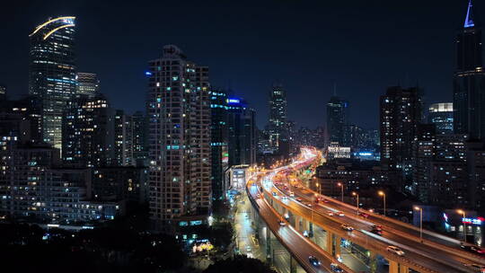 航拍上海南北高架车流夜景