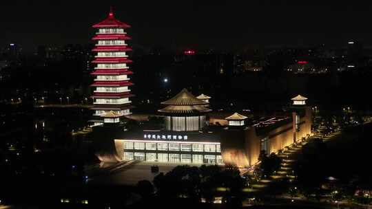 航拍中国扬州大运河博物馆大运塔夜景素材视频素材模板下载