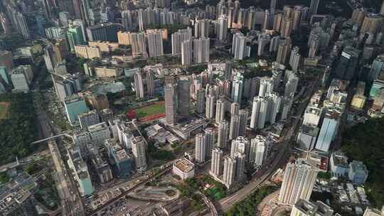 航拍香港城市全景鸟瞰高楼林立高密度住宅