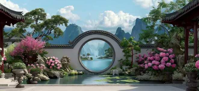 传统戏曲园林庭院民族风国潮戏台视频背景