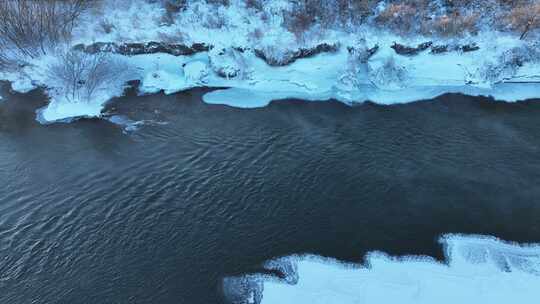 航拍呼伦贝尔冬季风光海拉尔河湿地雪景