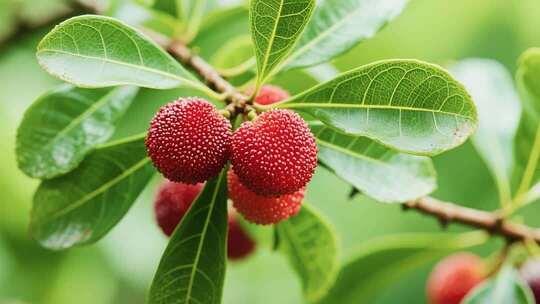枝头新鲜杨梅特写