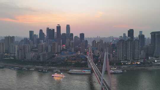 重庆东水门大桥晚霞夜幕降临航拍