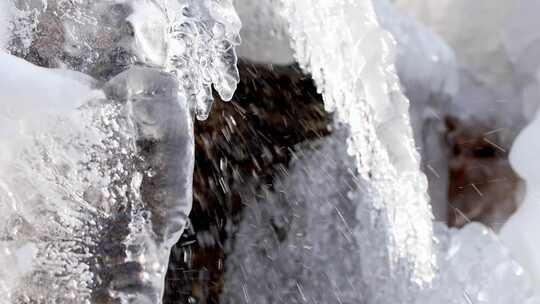 春暖花开冰雪融化滴水泉水空镜