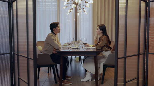 青年伴侣在餐厅用餐视频素材模板下载
