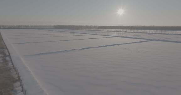 俯瞰被白雪覆盖的广袤田野