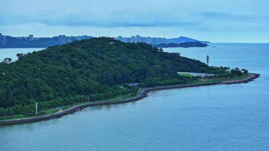 广东珠海情侣路海滩珠港澳大桥高空航拍