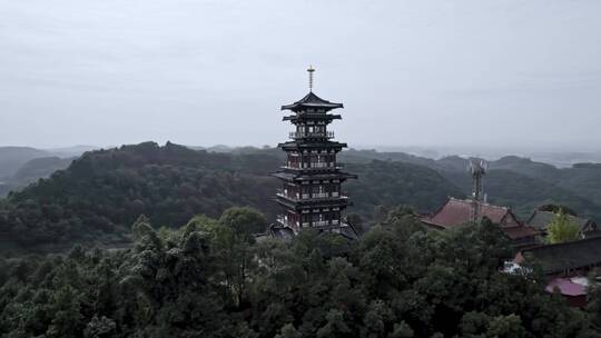 高清航拍眉山彭祖山自然风光塔