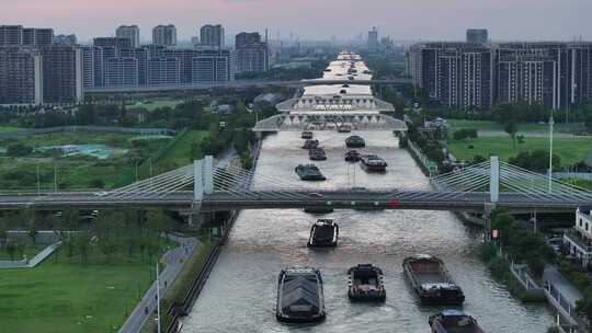 京杭运河苏州浒墅关船流如织（航拍素材）