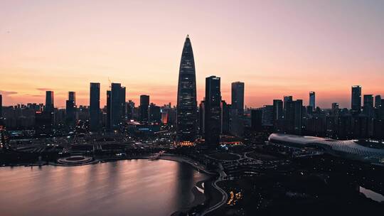 航拍深圳湾后海夕阳宣传片大场景