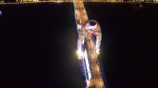 4K视频广州琶洲大桥夜景俯视航拍
