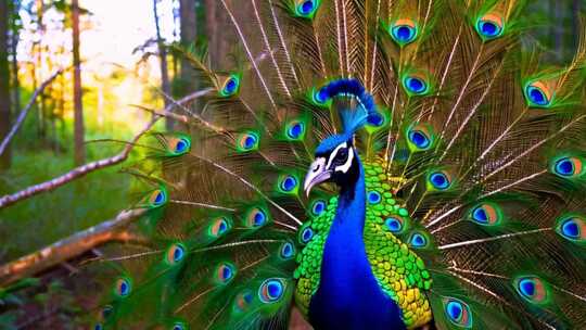 森林中开屏的孔雀
