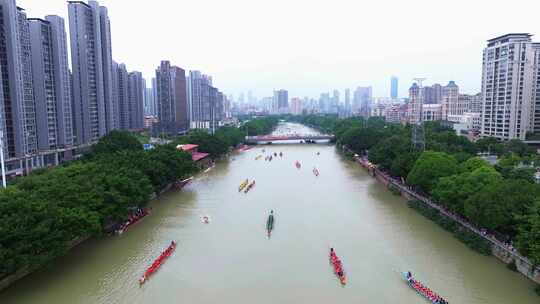 航拍端午节龙舟竞渡福建福州光明港龙舟赛