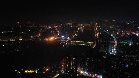 航拍衡阳湘江夜景