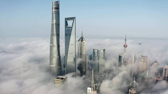 上海平流雾陆家嘴蓝天城市航拍4K视频素材模板下载