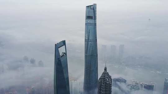 上海陆家嘴平流层大气云端航拍视频素材模板下载