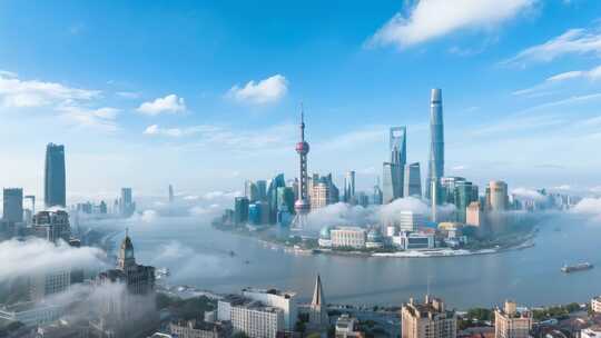 上海陆家嘴城市天际线全景