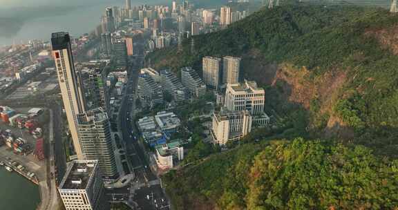 深圳盐田港清晨航拍港口大景