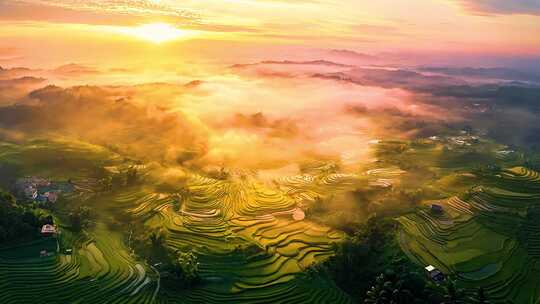 合集-自然云海梯田森林茶山云雾日出风景