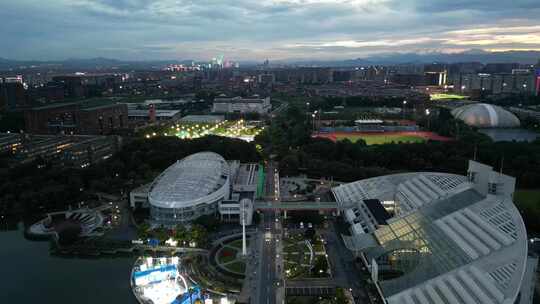 浙江大学紫金港校区夜景航拍