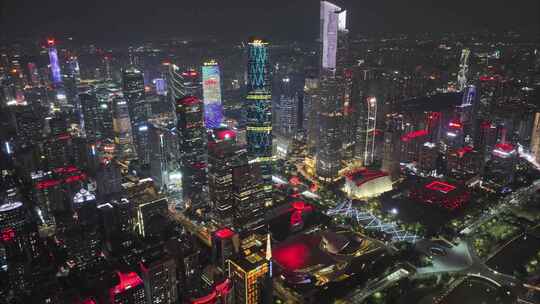 广州珠江新城花城广场航拍延时夜晚夜景高楼视频素材模板下载