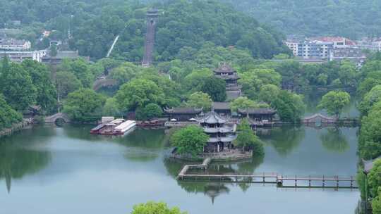 航拍浙江省台州市临海市东湖台州府城风景区