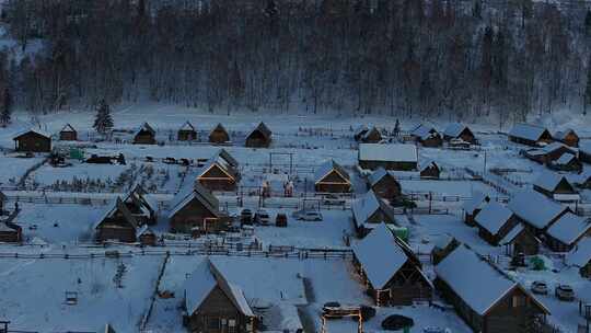 新疆北疆阿勒泰喀纳斯冬季雪景童话世界航拍