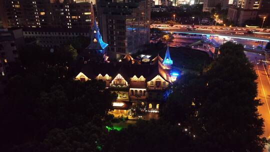 上海马勒别墅城堡北欧建筑夜景航拍4K