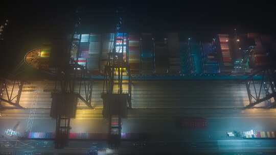 中国广东深圳盐田港集装箱码头航拍俯视夜景视频素材模板下载