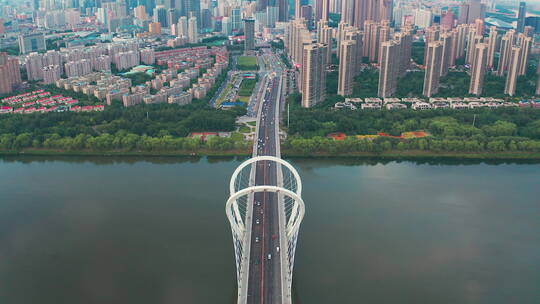 辽宁沈阳夏季浑河城市风光航拍