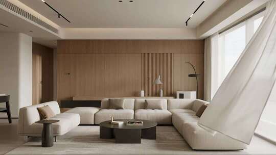 现代侘寂风客厅家居生活高级感动画