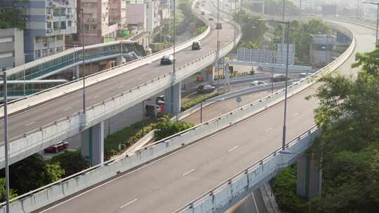 香港港岛城市主干道车流航拍