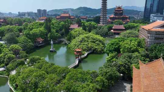 福州西禅古寺航拍城市寺庙古建筑景观风景