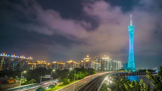 广州_广州塔_阅江西路夜景天空延时4K