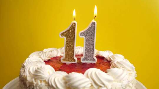 11.插入节日蛋糕的数字11形式的蜡烛被