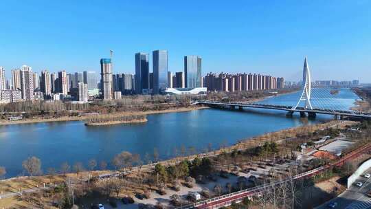 航拍太原汾河祥云桥冬天