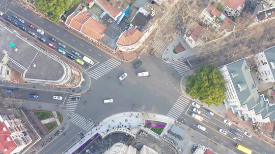 上海街景·武康路淮海中路五条马路交叉路口视频素材模板下载