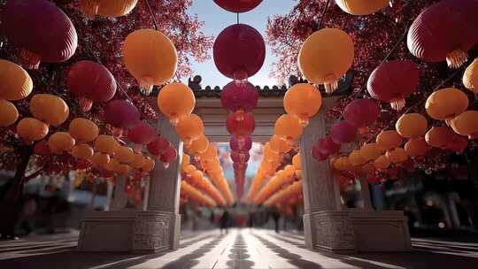 中国传统节日庆典灯笼高挂喜迎新春