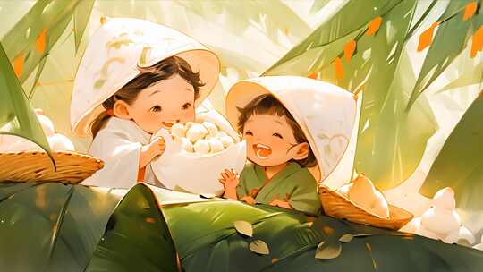 端午粽子节可爱场景 卡通动漫二次元风格