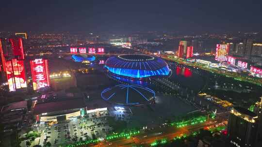 航拍天津奥林匹克中心体育场夜景灯光秀