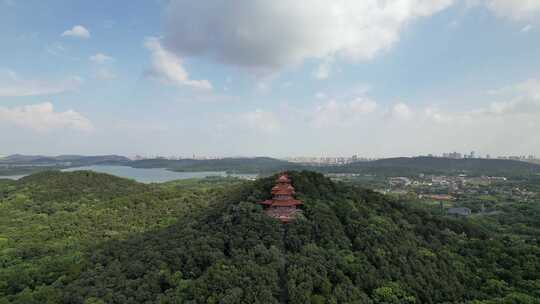 航拍武汉东湖磨山历史古建筑楚天台景观