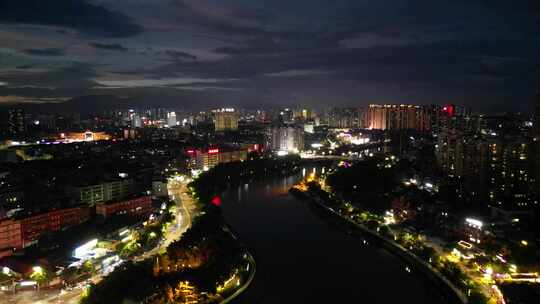 广西玉林夜景玉林南流江夜景航拍