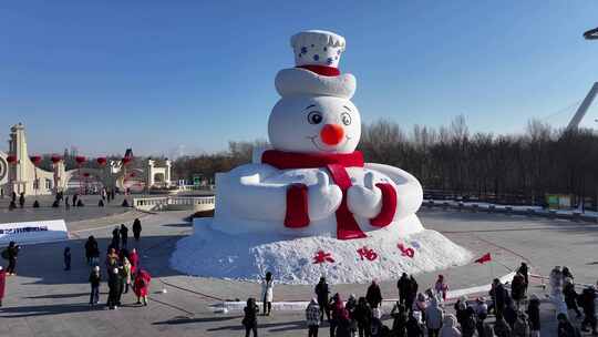 哈尔滨太阳岛雪博会大雪人航拍