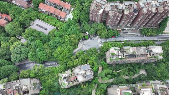 杭州城市街道川流不息航拍