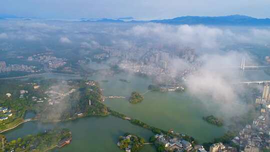 惠州西湖东江高空云雾大景视频素材模板下载